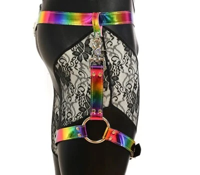 人造皮革 1 英寸 O 形环 X 腿束带吊袜带朋克 Emo Grunge Rave EDM 节日 — 第 1/4 张图片