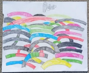 Original 14 by 17 inch Bristol Paper Drawing Colorful Rainbow Arches signed - Picture 1 of 3