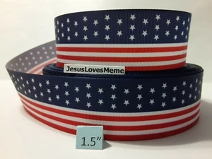 Grosgrain Ribbon The Stars & Stripes USA America Flag Patriotic Freedom 1.5" - Picture 1 of 1