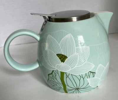 Tea Forte Pugg Ceramic 24 oz. Teapot, Lotus Pattern, No Infuser Basket - Image 1 of 4