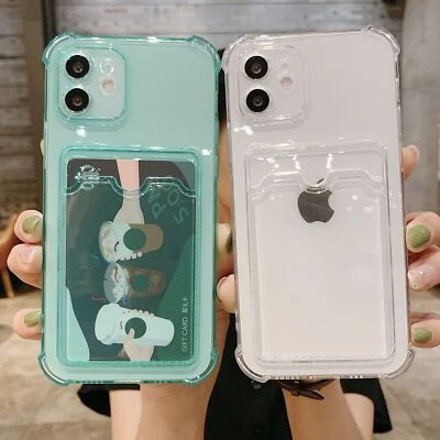 Capa silicone transparente suporte cartão 13 11 12 8 7+ para iPhone 15 16 17 Pro Max - Imagem 1 de 4