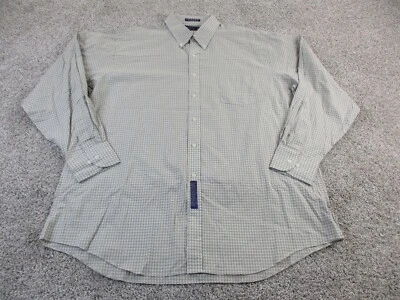 Geoffrey Beene 衬衫纽扣格子男式 17 34/35 绿色白色单针 — 第 1/4 张图片