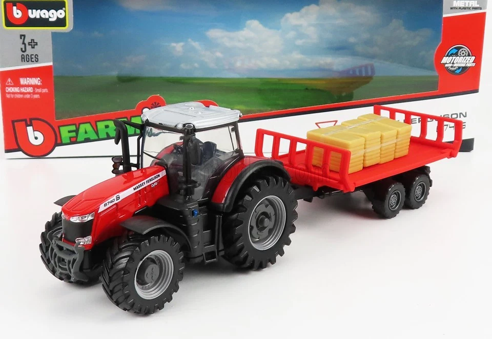 1/50 BURAGO - MASSEY FERGUSON - 8740S TRACTOR WITH TRAILER 2016 18-31675 - Immagine 1 di 1