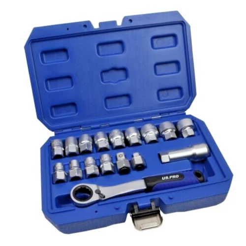 US PRO Socket Set Metric Go-thru 17 Pc 3/8 1/2 Adaptors Ratchet 7559 Go Through - Image 1 of 3