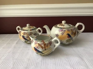 Vintage 5-Piece Hand Painted Porcelain Japanese Teapot, Creamer and Sugar Bowl - Picture 1 of 7