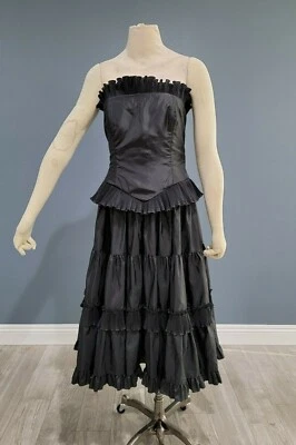 Vtg CEE GEE Sue Wong Joseph Magnin black taffeta ruffled tiered midi dress 4/6 - Image 1 of 4