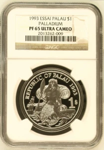 1993 Palau $1 Palladium 1oz Essai NGC PF65UC Mintage 5 Only Rare - Picture 1 of 3