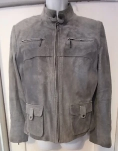 ALFANI Petites Gray Suede Leather Moto Zip Jacket, Subtle Sparkles, Pockets, Med - Picture 1 of 10