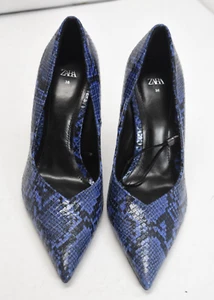 Zara Simple Classy Pointed Toe Blue Black Snake Skin Style 3" High Heel Size 7.5 - Picture 1 of 9