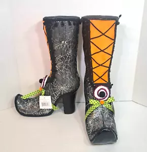 December Diamonds 2 Each 15" Witch Boots Black & Orange Foam & Fabric Halloween - Picture 1 of 4
