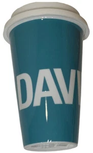 Vaso de taza de cerámica con logotipo de DAVIDsTEA con tapa de silicio 12 oz turquesa y blanco - Imagen 1 de 8