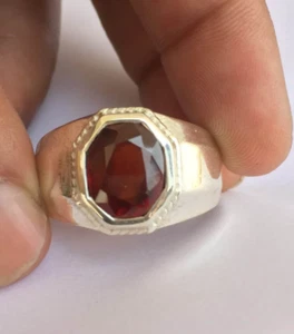 Natural Hessonite Garnet Ring, 925 Sterling Silver, Men Ring - Picture 1 of 3