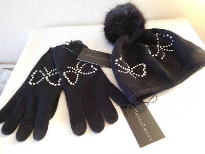 Nuevo gorro Sofia Cashmere adornado con estrás con pompón y guantes a juego Foto 1 de 4