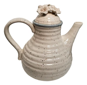 Decorative Off-White Stoneware Teapot Handcrafted Pottery Speckled Glaze 38oz - Picture 1 of 9