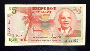 1990 MALAWI - 5 KWACHA - P#24 - VF+ - L8 - Picture 1 of 2