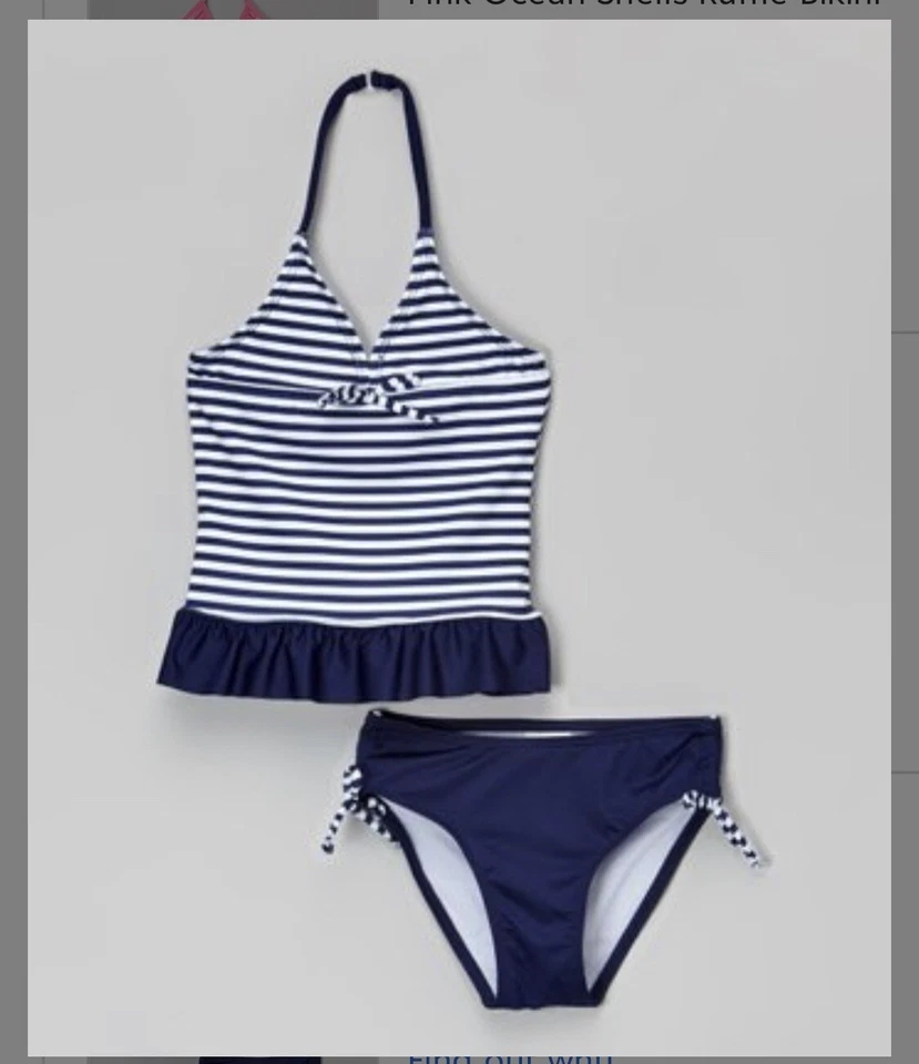 NUEVO Traje de baño Tankini Jantzen Girls 5 azul blanco a rayas 2 piezas UPF 50+ Foto 1 de 4