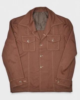 Винтажный Leisure куртка мужская большой коричневый полиэстер 70-х диско кнопка спереди - Изображение 1 из 4