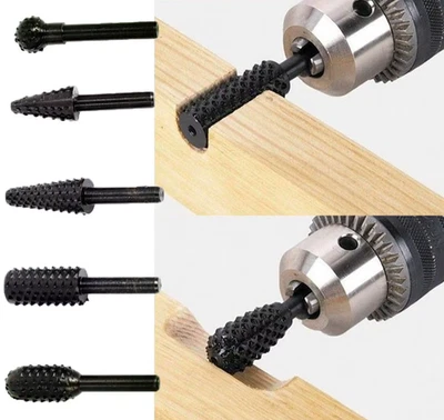 5er Set Holz Schaftfräser Bohrmaschinen Fräsersatz Frässtifte Fräsbohrer Raspel - Bild 1 von 4
