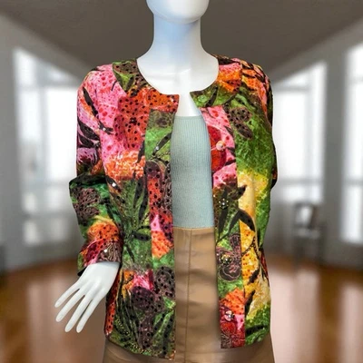 Jaqueta Chico’s feminina multicolorida enfeitada com lantejoulas tamanho G elegante declaração top - Imagem 1 de 4