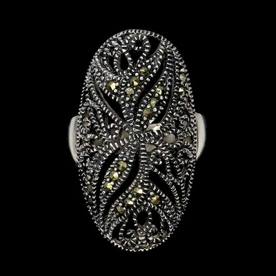 925 Sterling Silver Ring Round Marcasite Natural Gemstone Jewelry Size 8 - Image 1 of 4