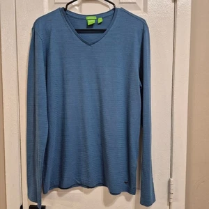 Men's BOSS Blue Long Sleeve V-Neck Tee Shirt Size M - Picture 1 of 6