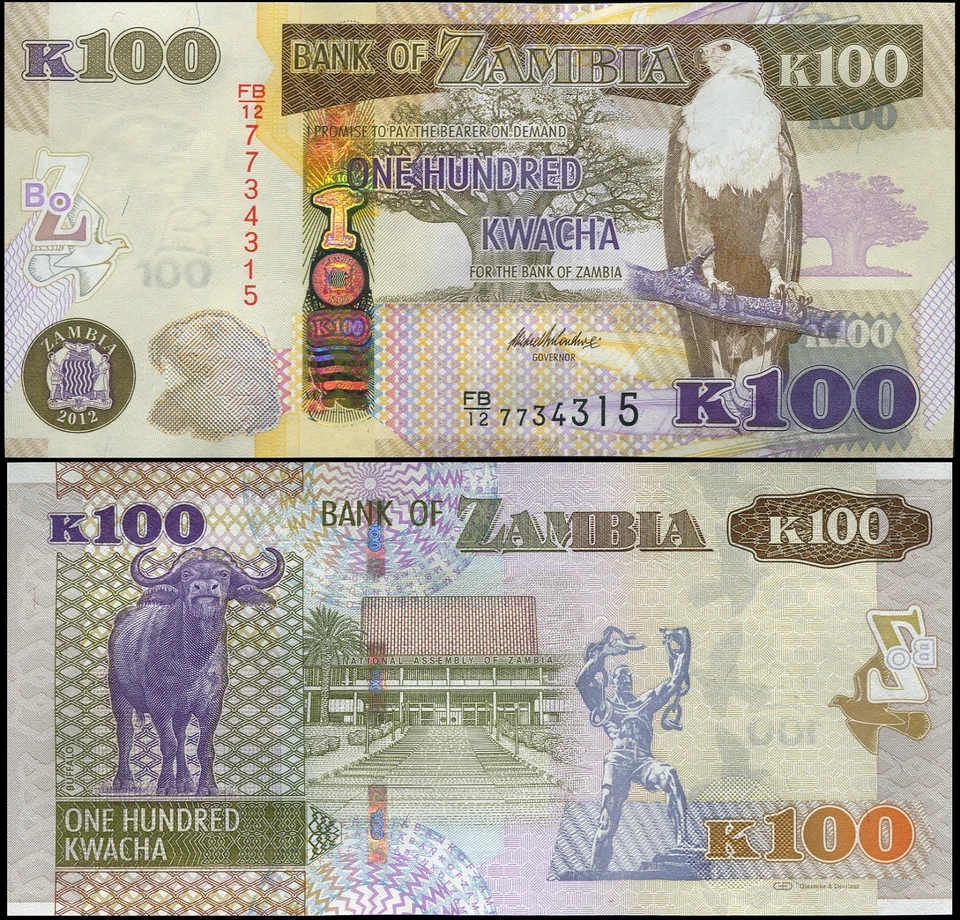 Zambia Banknote 100 kwacha 2012 (2013) Unc Cat# P.54a - Image 1 of 1