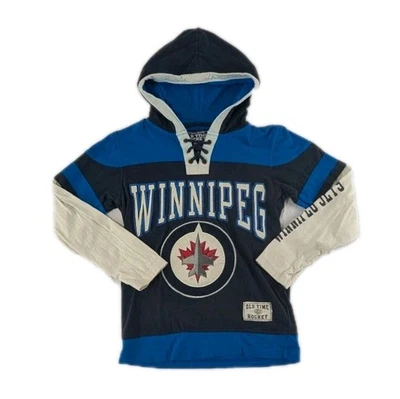 Suéter de hockey Winnipeg Jets NHL Old Time juvenil S pequeño azul con capucha manga larga Foto 1 de 4