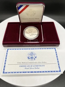 1999 Dolly Madison Commemorative Proof Silver Dollar with US Mint Box & COA - Picture 1 of 6