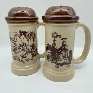 Vintage 1980 Enesco großer 6" Steinzeug Salz Pfefferstreuer J Downs Westward Ho  - Bild 1 von 14
