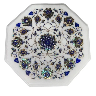 18" White Marble Top Side Table Floral Multi Gemstone Inlay Home & Living Decor - Image 1 of 4