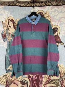 Vintage Land's End Men’s Polo Rugby Shirt Extra Large Tall 90s Striped Pullover - Picture 1 of 7