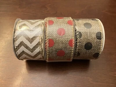 3 Rolls Floral Garden Burlap Ribbons 1.5" x 108"  9 Ft. Rolls - Image 1 of 3