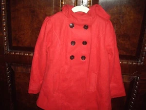 T10 Girls Size 5 Old Navy Red Hooded Dress Coat Wool Polyester Double Breasted - Picture 1 of 5