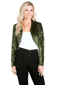 Fashion Secrets Women's Olive Green Open Velvet Bolero Shrug Cardigan Jacket - Picture 1 of 7