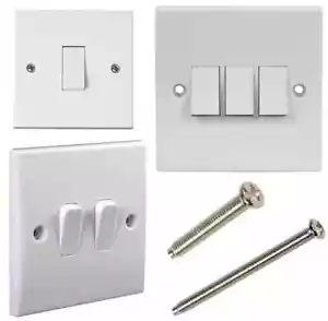 Light Switch 1 /2 Way 1 / 2 Gang 1G Single Twin Triple White Plastic Wall Switch - Picture 1 of 10