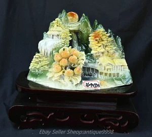 12.6'' Chinese Natural Xui Jade Carved House Pine Tree Flowers rockery Statue - Picture 1 of 18