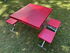 RARE Interplast HEAVY DUTY Plastic Metal Folding Table Italy Vintage Camping MCM - Picture 1 of 10