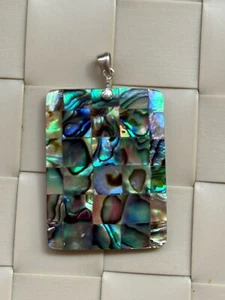 Sterling 925 Mosaik Abalone rechteckiger Anhänger - Bild 1 von 6