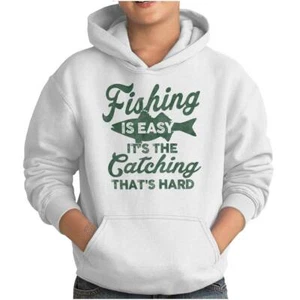 Fishing Is Easy Catching Hard Part Fisherman Youth Hooded Sweatshirt Boy or Girl - Picture 1 of 9