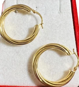 18K 18CT 750 18CT UAE Gold Women’s Hoops Loop Earring 1” 4mm 4.6g - Picture 1 of 12