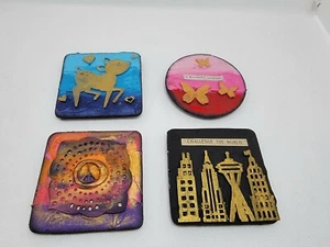 Handmade Mixed Media Artsy Magnets Set Of 4 - Picture 1 of 2