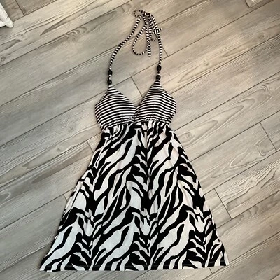 Vestido Christina Love Halter Sol Sin Mangas Negro/Blanco Cebra Rayas Talla Grande Foto 1 de 4