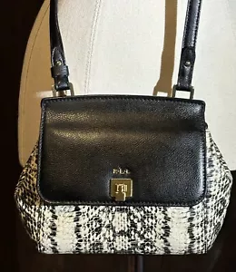 Ralph Lauren Whitby Umhängetasche schwarz weiß Rindsleder Schlangenleder Print - Bild 1 von 18