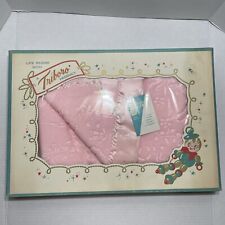 Vintage Triboro Baby Blanket Pink Made in USA Pastel Satin Trim Multiple Pattern