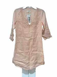 Malvin I love Linen 3/4 Sleeve 100% Linen Tunic Dress Embroidered Peach S New - Picture 1 of 5