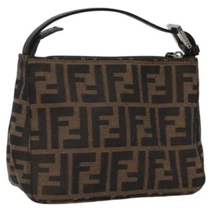 FENDI Zucca Canvas Hand Bag Brown Black Auth KD387 - Picture 1 of 22