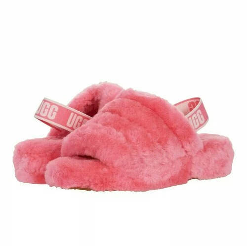 Scarpe donna UGG FLUFF YEAH SLIDE pelle di pecora ciabatte sandalo 1095119 ROSA ROSA