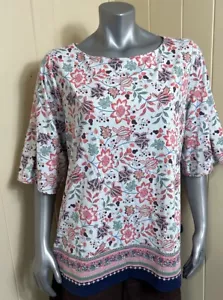 Charter Club Floral Print Tunic Blouse Womens Size 2X Multicolor 3/4 Bell Sleeve - Picture 1 of 14