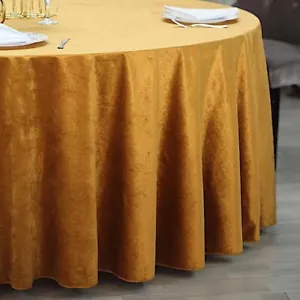 GOLD 120" Round Premium Velvet Tablecloth Party Event Wedding Reception Linens - Picture 1 of 7