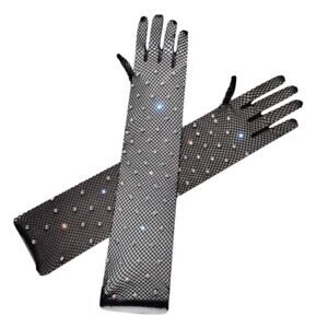 Women Glitter for Long Sleeve Gloves Elastic Fishingnet See Through G